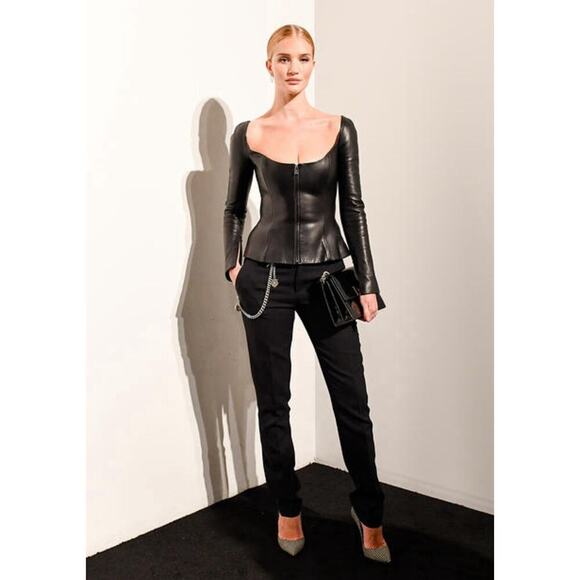 Ralph Lauren Collection Purple Label Leather Jacket Black Off Shoulder Runway 6 - Picture 2 of 16